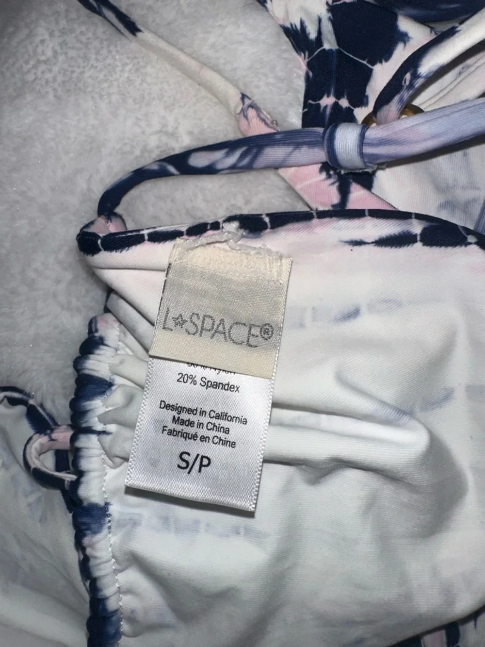 l*space Pink and White Striped Tie-Side Triangle Bikini